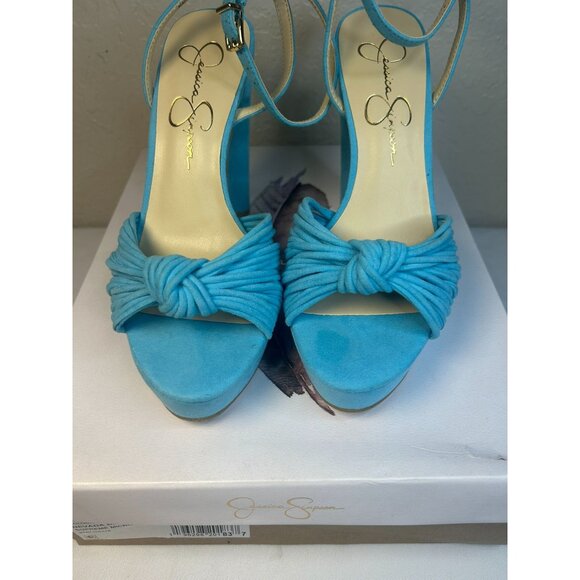 Jessica Simpson Platform Pumps Block Heel Ankle Strap Size 6.5 Nevada Blue - Picture 10 of 11